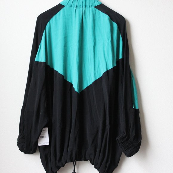 NWT Free People Oversized Color Block Teal Black 1/4 Zip Pullover Jacket - Picture 2 of 6